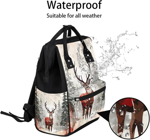 Hsnar Backpack Christmas Deer Waterproof Diaper Bag Large Capacity Baby Bag with Stroller Straps, Multi-Pocket Diaper