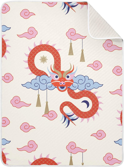 xigua Chinese Dragon Pattern Baby Blankets, 30 x 40 Inch, Super Soft Toddler Newborn Blanket, Double Layer for Crib