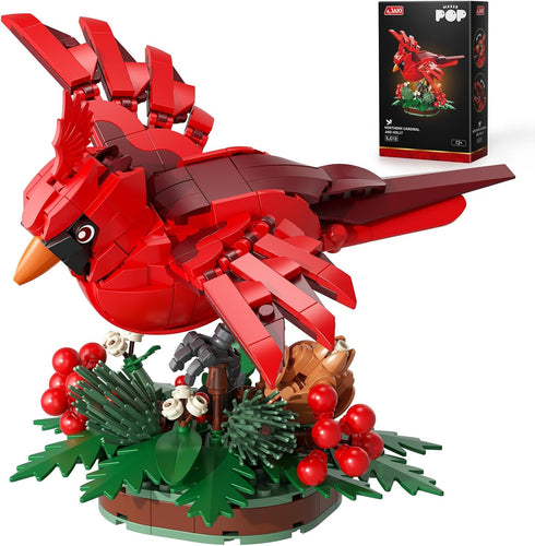 JAKI Northern Cardinal Building Kit, Red Bird with Holly Plant Botanical Collection
