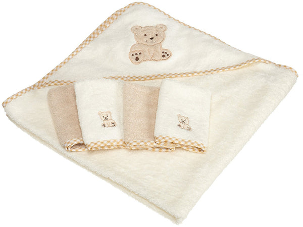 Spasilk 5-Piece Soft Terry Hooded Bath Towel and Washcloth Set, 1 Baby