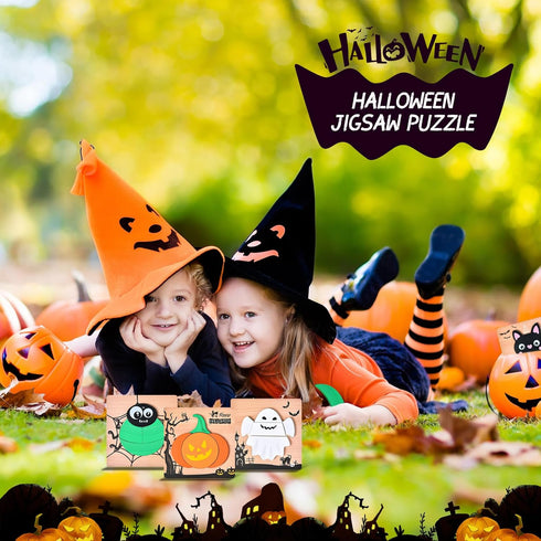 4 Pack Halloween Wooden Puzzles for Kids, Boys Girls Toddlers Halloween Jigsaw Toys for Party Favors and Treats