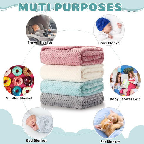 4 Pack 30 40'' Reginary Fuzzy Blanket x Waffle Flannel Baby Throw Blankets Warm Nursery & Crib Blankets for Girl & Boy