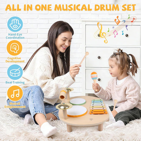 Set 2 Set 2 3 4 YHHYTOY Toddler Drum for Kids, Wooden Montessori Toys for Year Old, Baby Musical Instruments Percussion