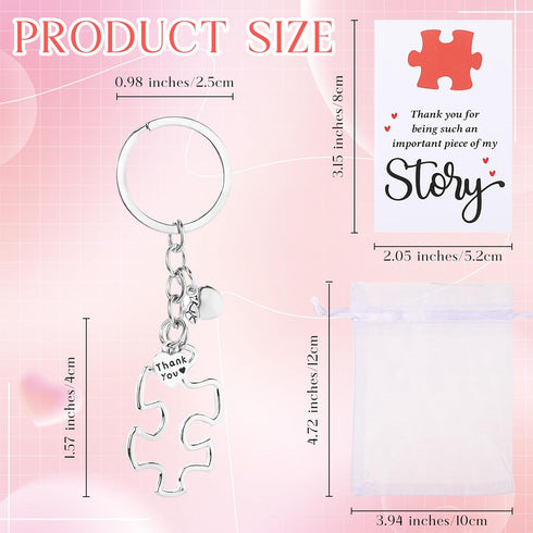 Back to School Gifts for Teachers Puzzle Keychain with Thank You Card and Organza Bag, Teacher Appreciation Gift