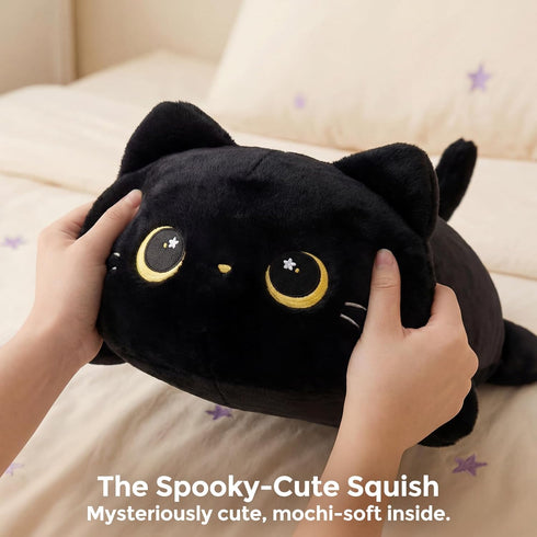 (13 Inch) Mewaii Cute Black Cat Plush Pillow, Kawaii Plushies Black Cat Stuffed Animals, Squishy Plushies, Cuddle Plush