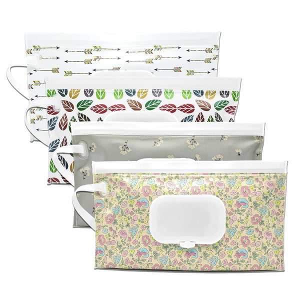 4 Packs Baby Wipes Dispenser,Portable Refillable Wipe Holder with Hanging Loop, Wet
