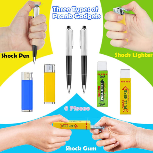 Pushmick 6 PCS Prank Toys, Fun Electric Shock Toys Such as pens, lighters, and Chewing Gum, indispensable Tools