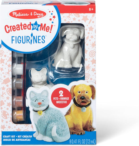 Melissa & Doug Created by Me! Craft Kit - Pet Figurines (Resin Dog and Cat, 6 Paints, Paintbrush)