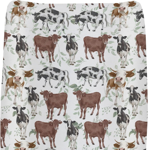 ZoUbqchY Watercolor Cows Green Leaves Baby Changing Pad Covers for Boys Girls Cow