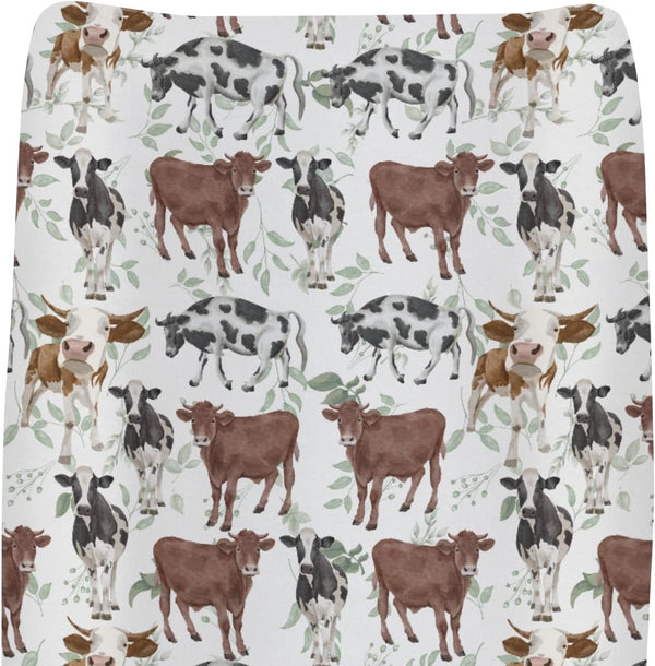 ZoUbqchY Watercolor Cows Green Leaves Baby Changing Pad Covers for Boys Girls Cow