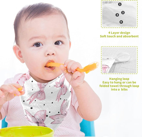 YETTASBIN 4 5 Pack Bow Pink Muslin Baby Hand Washcloths, Soft Cotton Bath Face Towel, Layers Extra Absorbent Feeding