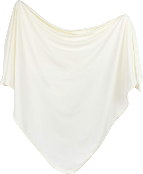 2 Set, Ely's & Co. Cotton Knit Jersey Swaddle Blanket and Beanie Baby Hats Gift Large Receiving Blanket (Ivory)