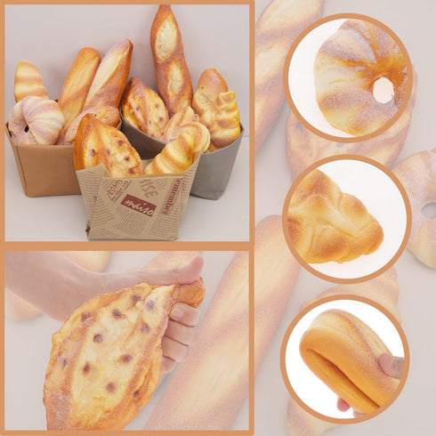 Funzhan 2pcs Artificial French Bread Baguette,Realistic PU Artificial Bread for Decoration,Fake Long Bread Props,Fake