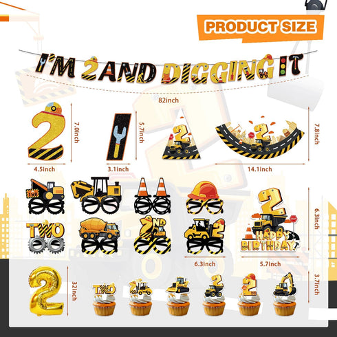 2 128Pcs 2nd Mpanwen Construction Party Decorations for Year Old Boy, Truck Construction Birthday Party Supplies