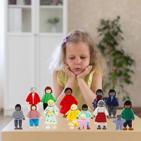 23 Set ONEST Pieces Wooden Dollhouse Family Mini People Figures Dollhouse Dolls Wooden Doll Family Pretend Play Figures