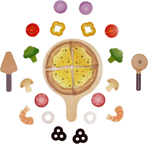 Hape Perfect Pizza Wooden Playset - 2-in-1 Pizza Oven & Delivery Box, 29 PCs Pretend Play for Toddlers