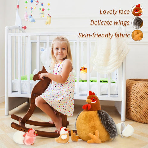 Egg Laying Hen Chicken Stuffed Animal Plush Toys, Stuffed Chicken with Baby Chicks and Coop, Kids Chicken Toys for