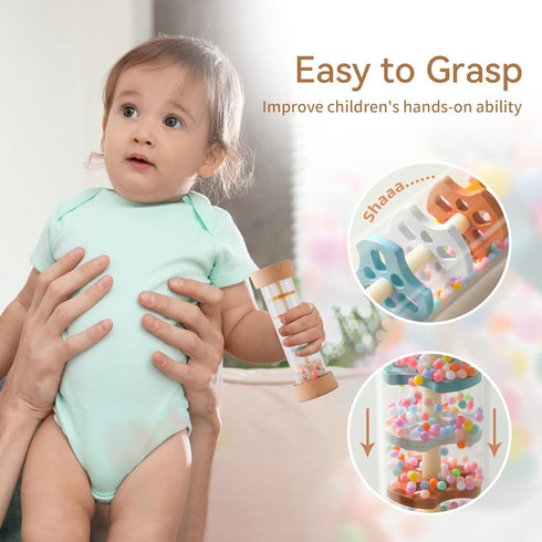 Set (3pcs) Set 3-6-12 Youuys Wooden Baby Rattle - Crochet Rattle Rain Stick Teething Toys, Wooden Montessori Toy