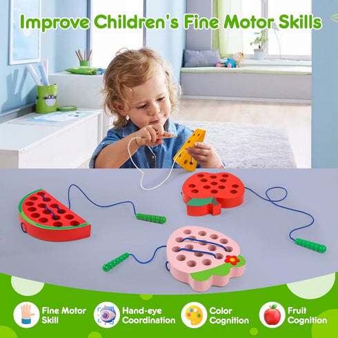 Wooden Lacing Toys for Toddlers 3-5, Plane Activities Car Travel Toys, Montessori Educational Learning Threading Toys