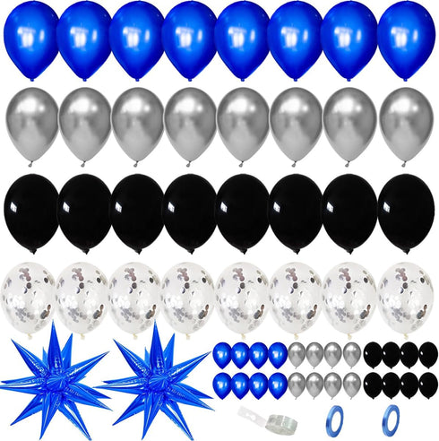 Blue Black Silver Balloon garland kit,135PCS Black and Blue Silver Balloon for Video Game Birthday Graduation Party Baby Shower Decorations
