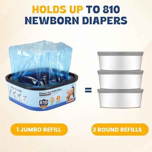 Bags,7-Layer 810 Pack 2 Diaper Pail Refill Odor Prevention Technology,Thickened Design - Hold up to Newborn-Sized