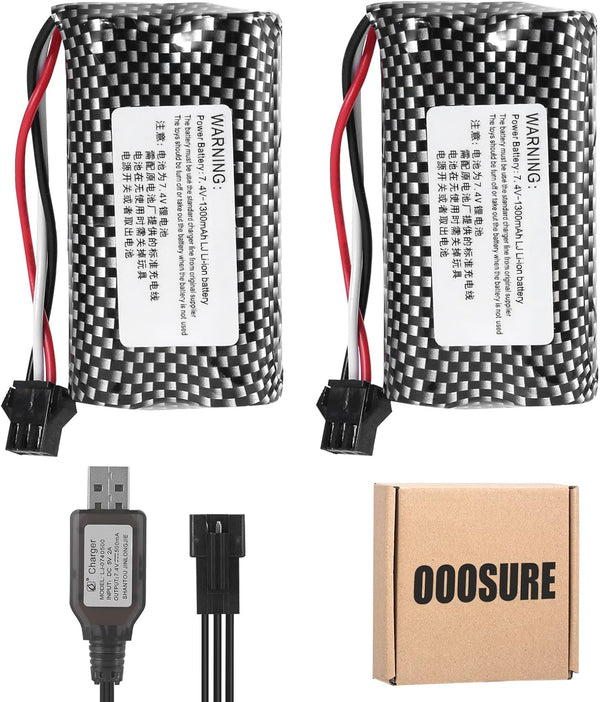 HJ 7.4V 1300mAh SM3P Li-ion Batteries with 2S Charging Cable for Hobby Remote & App Controlled Vehicle Toys