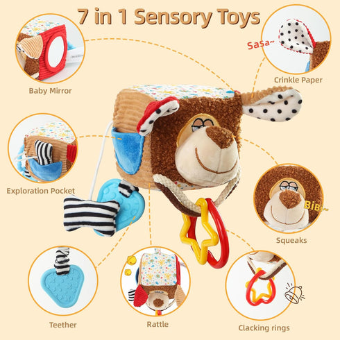 littlove 0-6-12 Hanging Baby Toy Cube for Car Seat, Infant Sensory Toys Month, Montessori Plush Toys for Plane Travel