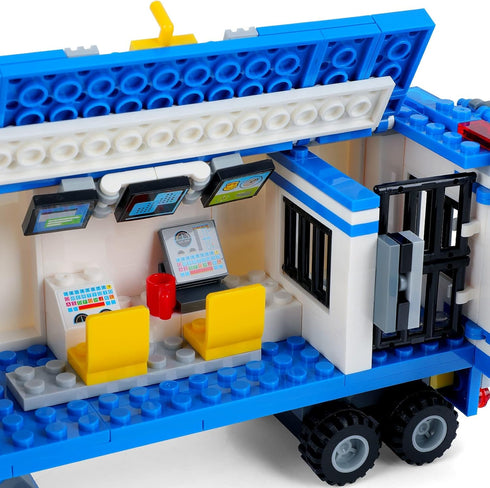 City Police Mobile Command Center Truck Building Blocks, Mobile Police Unit with Cop Cars, STEM Toy Kit