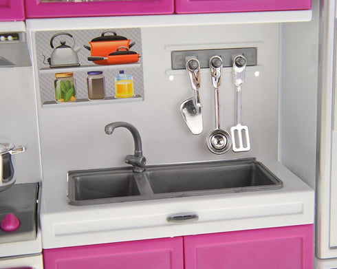 Set, Set Set (3-in-1) PowerTRC Doll Kitchen Play Mini Modern Toy Kitchen Pretend Play Furnitures Toy Accessories