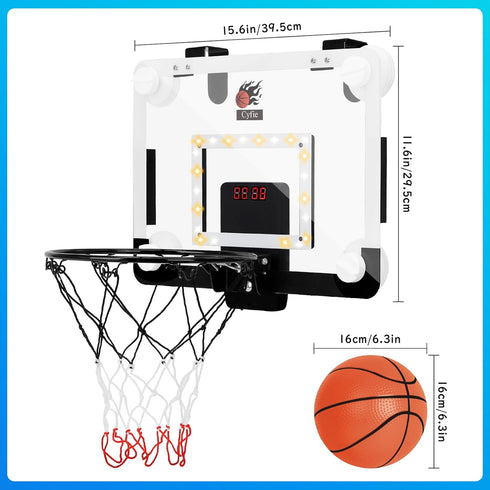 CYFIE Basketball Hoop Suction Cup - LED Light Basketball Hoop with Scoreboard & 3 Balls for Kids