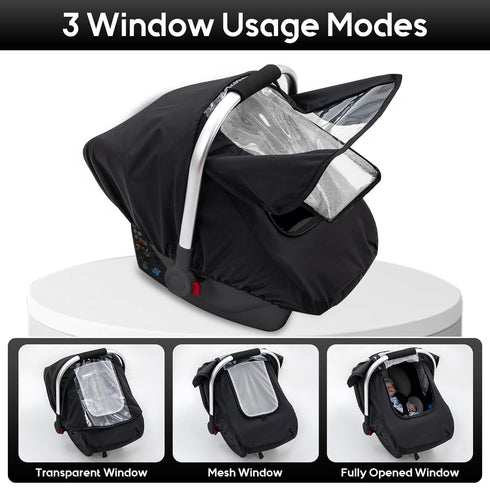 Waterproof Baby Car Seat Cover, Car Seat Rain Cover with Clear Window & Breathable Mesh, Universal Baby Carrier Cover