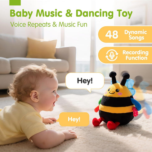 6 12 18 Tummy 1 2 3 hahaland Baby Toy for + Months Crawling Musical Dancing Bouncing Learning Bee Plush, Interactive