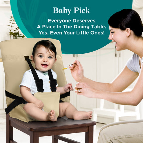 Portable High Chair by Baby Pick- Foldable High Chair for Travel with Adjustable Shoulder Straps- Compact Harness Seat
