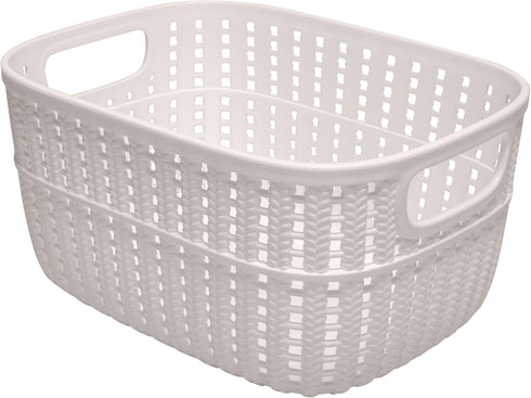 Simplify 2 Tone Sailor Knot Plastic Storage Tote, Decorative Basket for Closet Organization and De-cluttering