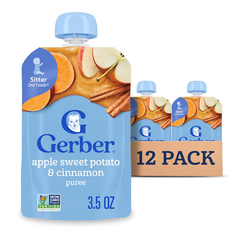 Gerber Stage 2 Baby Food, Apple Sweet Potato Cinnamon Puree Pouch, 2