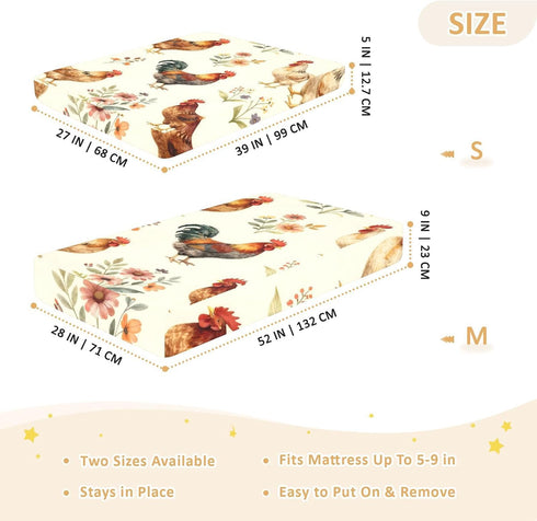 CZXW 52" 28" Farm Roosers Hens Crib Sheets Fitted x Natural Cotton Soft & Breathable for Baby Crib Mattress