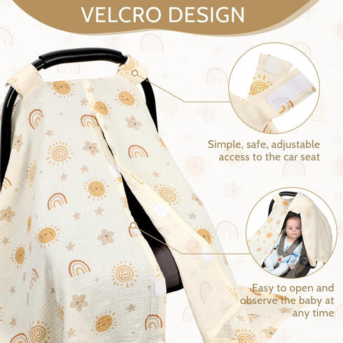 Summer Muslin Car Seat Cover Baby Girls Boys, Cotton Baby Car Seat Cover for Carseat, Baby Nursing Pillow Cover