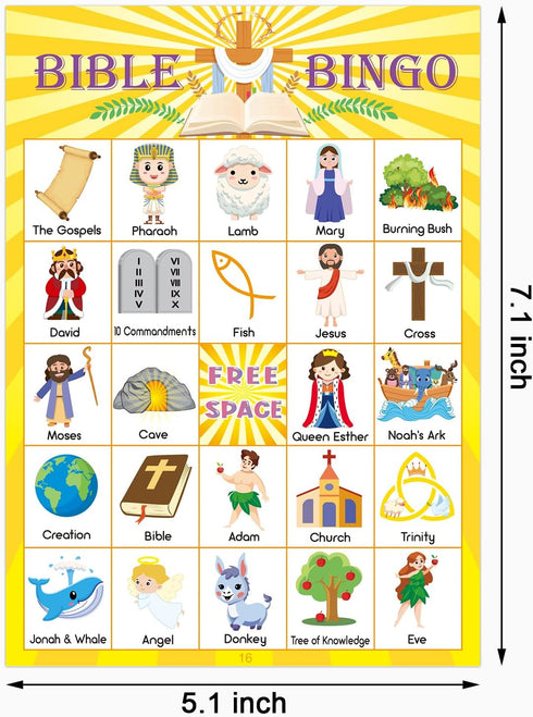 ADELULU 30 Players Bible Bingo Game for Kids - Vacation Sunday School Christian Church Game - Activities Easter Gifts