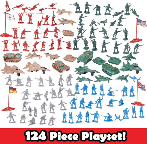 Liberty Imports 124 PCS Army Men Toy Figures, Military Forces Bucket Play Set, World War II Battle