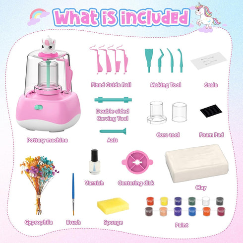 2.3in 8-12, 6-12+, Mini Pottery Wheel for Kids - Pottery Painting Craft Kit with Turntable, Clay, Flowers, Mess Free