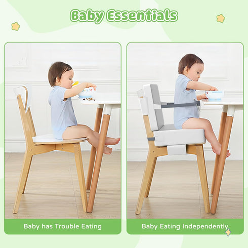 Svkipibe Booster Seat for Kitchen Chair, Toddler Booster Seat for Dining Table with Backrest & Safety Buckles, Non-Slip