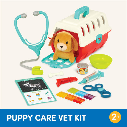 Battat – Mini Vet Playset (11Pc) - Plush Dog & Carrier with Stickers, Checklist, and Toy Stethoscope