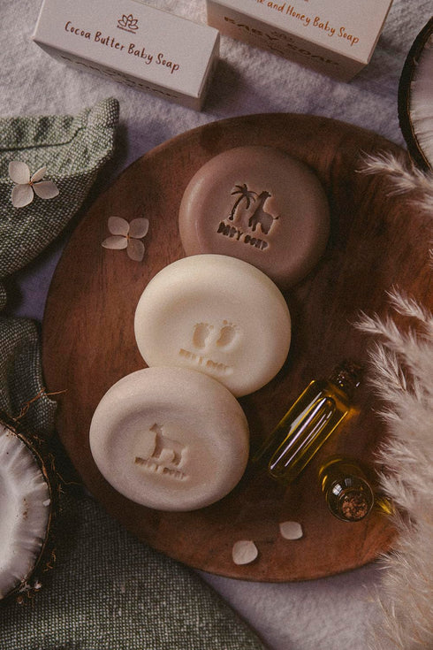 Set 4 of Organic Baby Soap Bars - Lavender-Chamomile, Goat Milk-Honey, Unscented, Greek Yogurt - Coconut Milk - All
