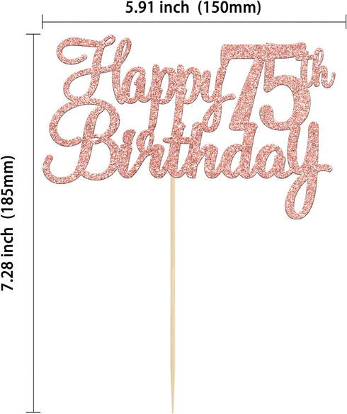 Gyufise 1Pc Happy 75th Birthday Cake Topper Glitter Cheers to 75 Years Old Cake Pick for 75th Birthday Party Supplies