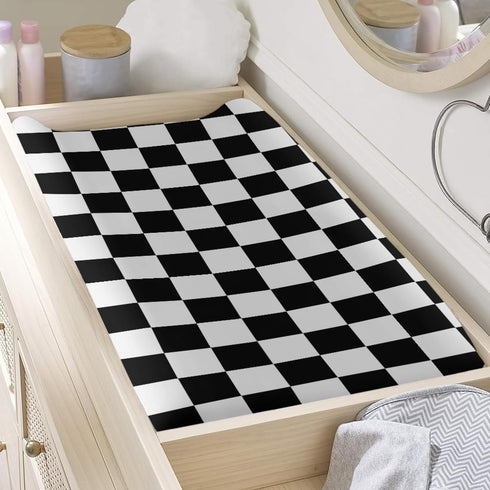 Generic 32x16 Black and White Checkered Changing Pad Cover for Baby Girls Boys Cartoon Breathable Diaper Change Table