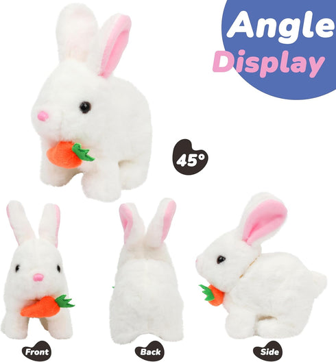 Hopearl Interactive Electronic Pet Plush Bunny - Hopping Rabbit with Carrot, Sounds, Movements for Toddlers, White, 7''