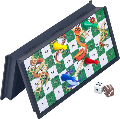Snakes and Ladders Board Game Set - Magnetic Folding Travel Game for Family Fun - Gift for Kids and Adults