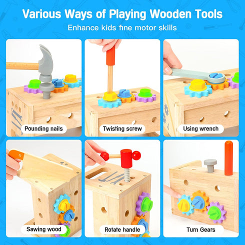 Hieoby Set 2 3 4 5 29Pcs 2 2-4 1-3 Wooden Tool for Kids Year Old, Educational STEM Toys Toddler Montessori Toys