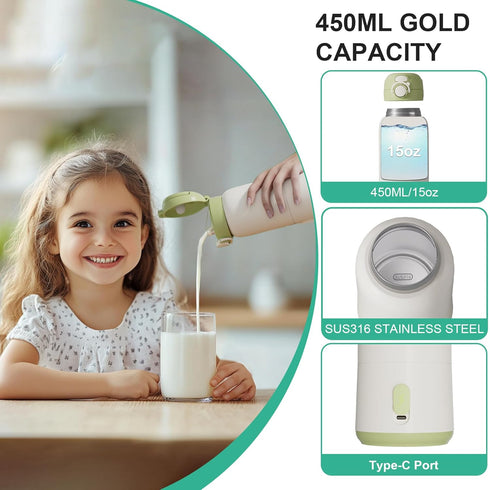 15oz Portable Bottle Warmer for Travel, Capacity Portable Milk Warmer for Baby, Formula, Breast Milk & Water, On The Go