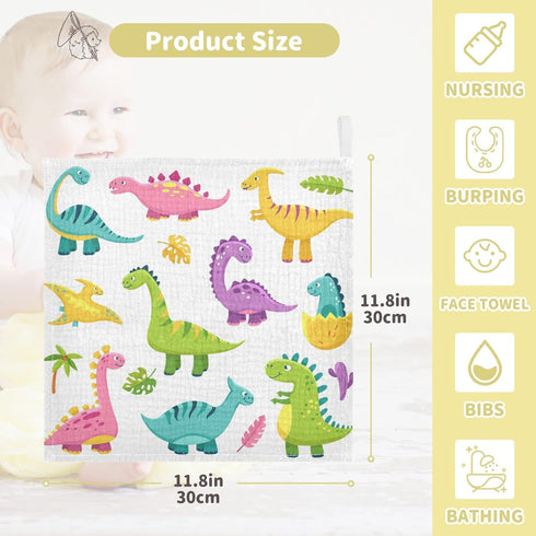12 12 5 Pack Cartoon Dinosaur Baby Muslin Washcloths Cute Burp Cloths Soft Absorbent Baby Wash Cloth Fingertip Face